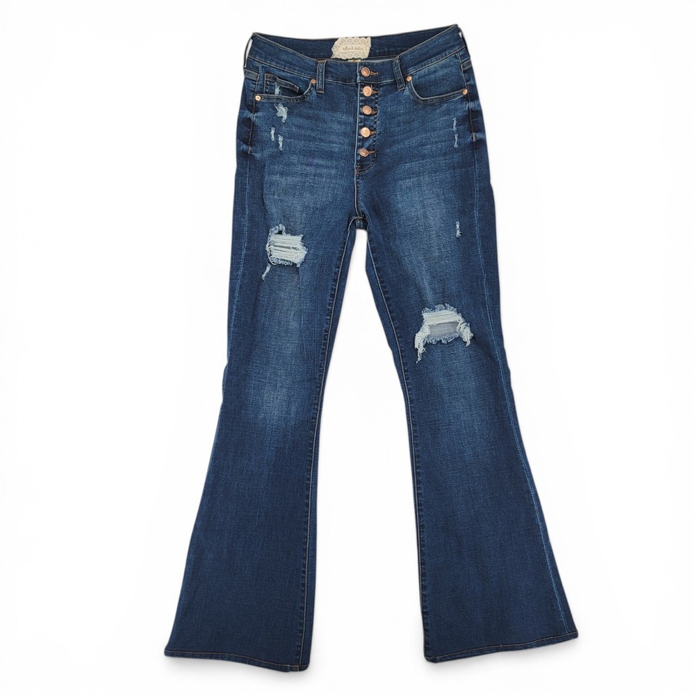 Altar'd State Womens‎ Jeans 28/7 Flare Distressed High Rise Button Fly Blue